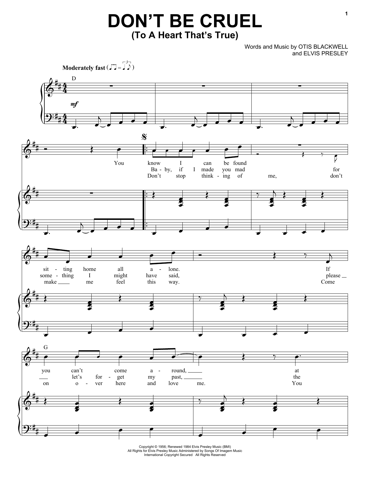 Elvis Presley Don't Be Cruel (To A Heart That's True) sheet music notes and chords. Download Printable PDF.