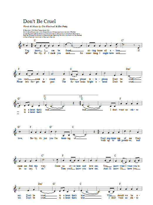 Elvis Presley Don't Be Cruel sheet music notes and chords. Download Printable PDF.