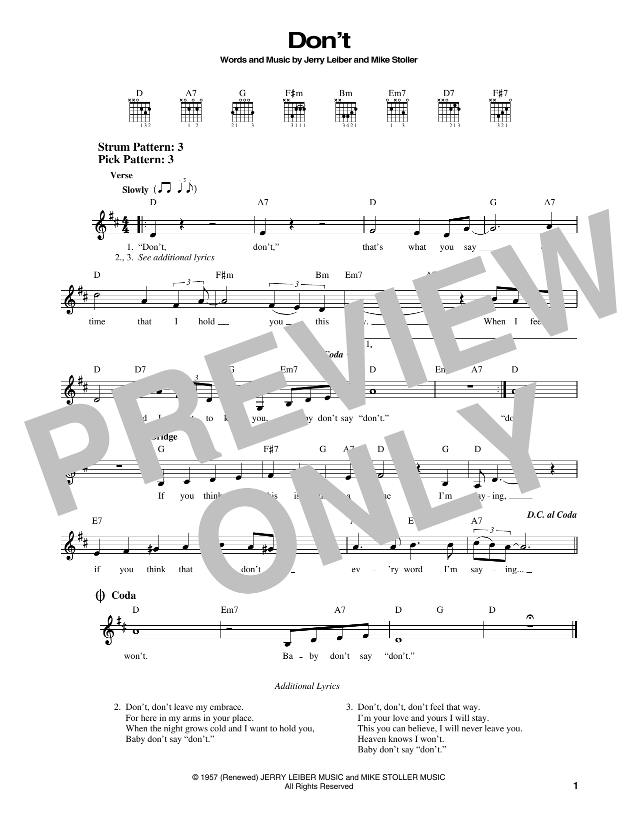 Elvis Presley Don't sheet music notes and chords. Download Printable PDF.