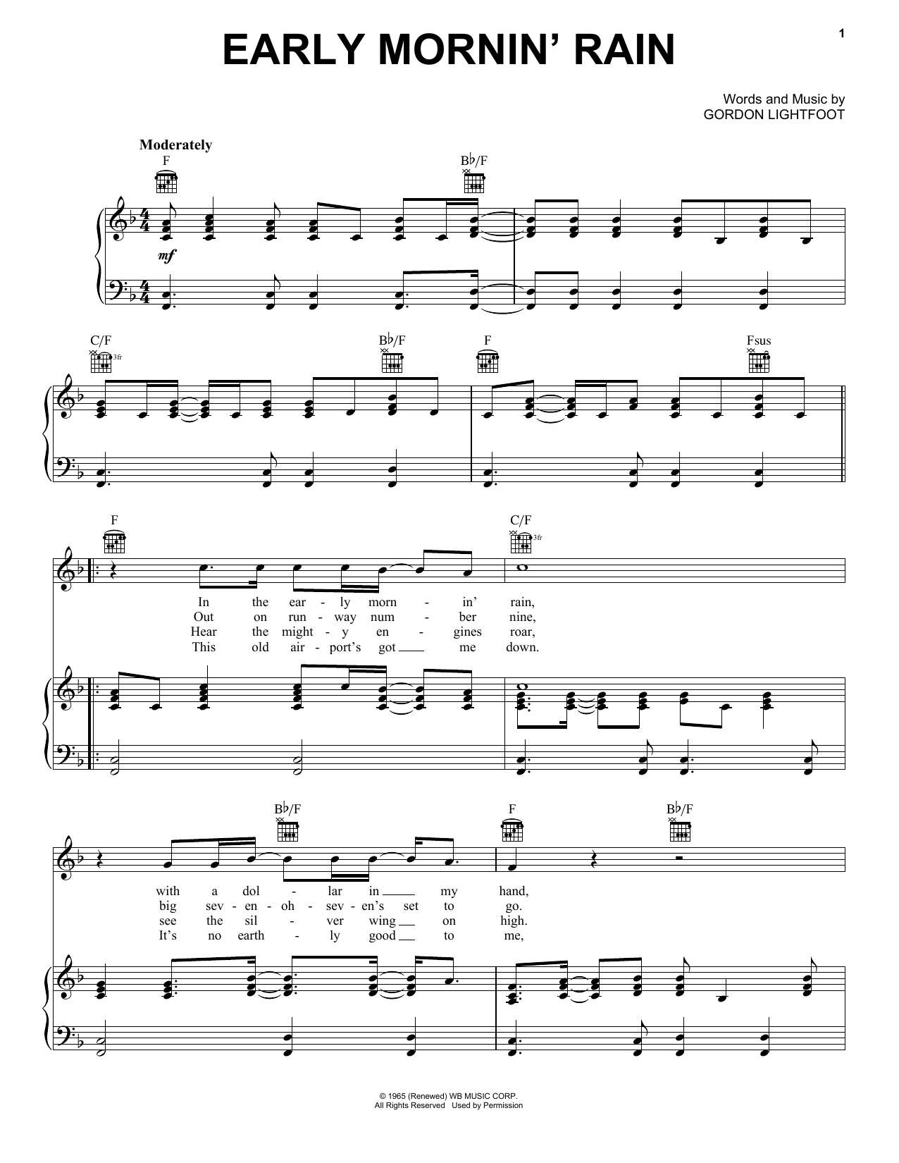 Elvis Presley Early Mornin' Rain sheet music notes and chords. Download Printable PDF.