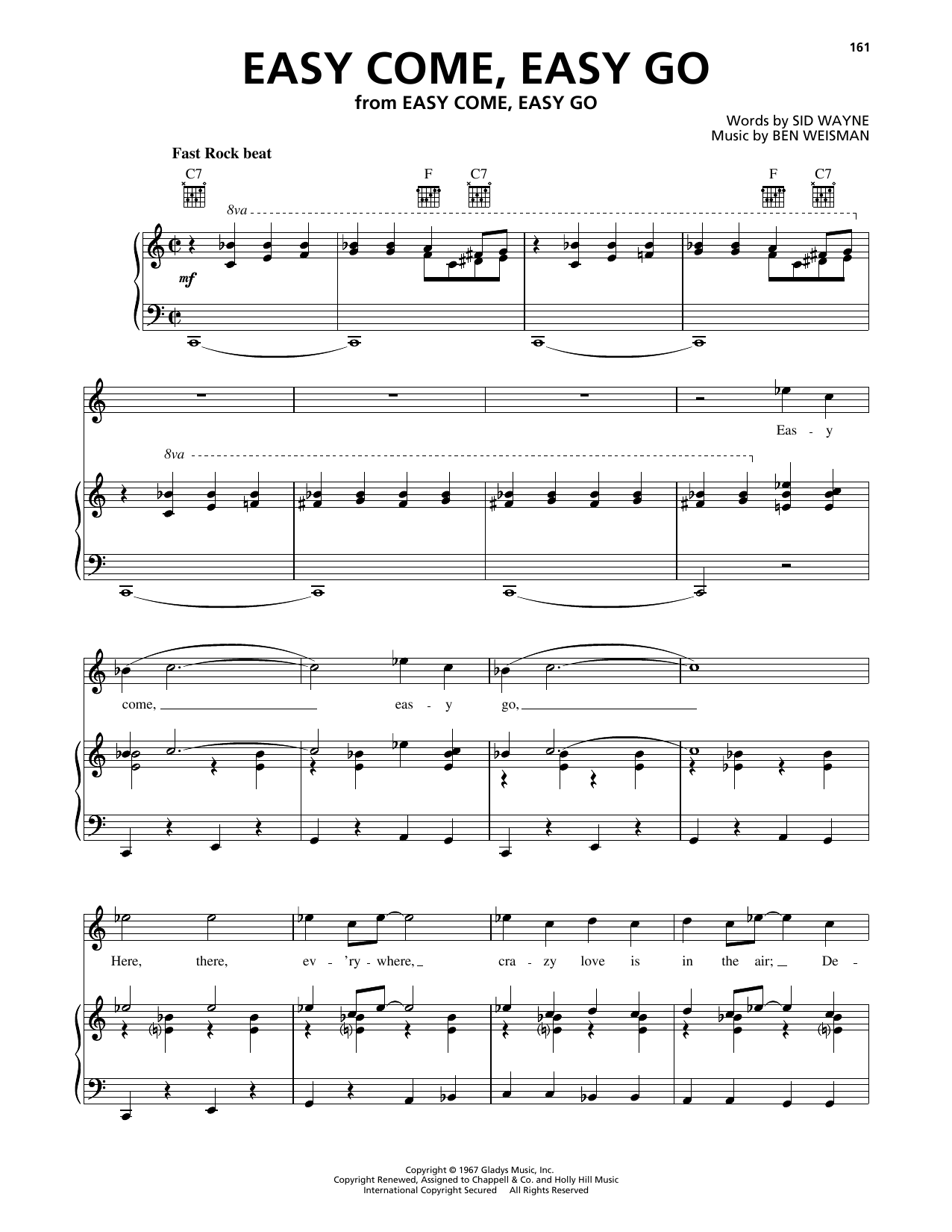 Learn to play Elvis Presley Easy Come, Easy Go sheet music for Piano, Vocal & Guitar Chords (Right-Hand Melody) in minutes. Price: 7.8900$ Elvis Presley Easy Come, Easy Go sheet music notes and chords arranged for Piano, Vocal & Guitar Chords (Right-Hand Melody)