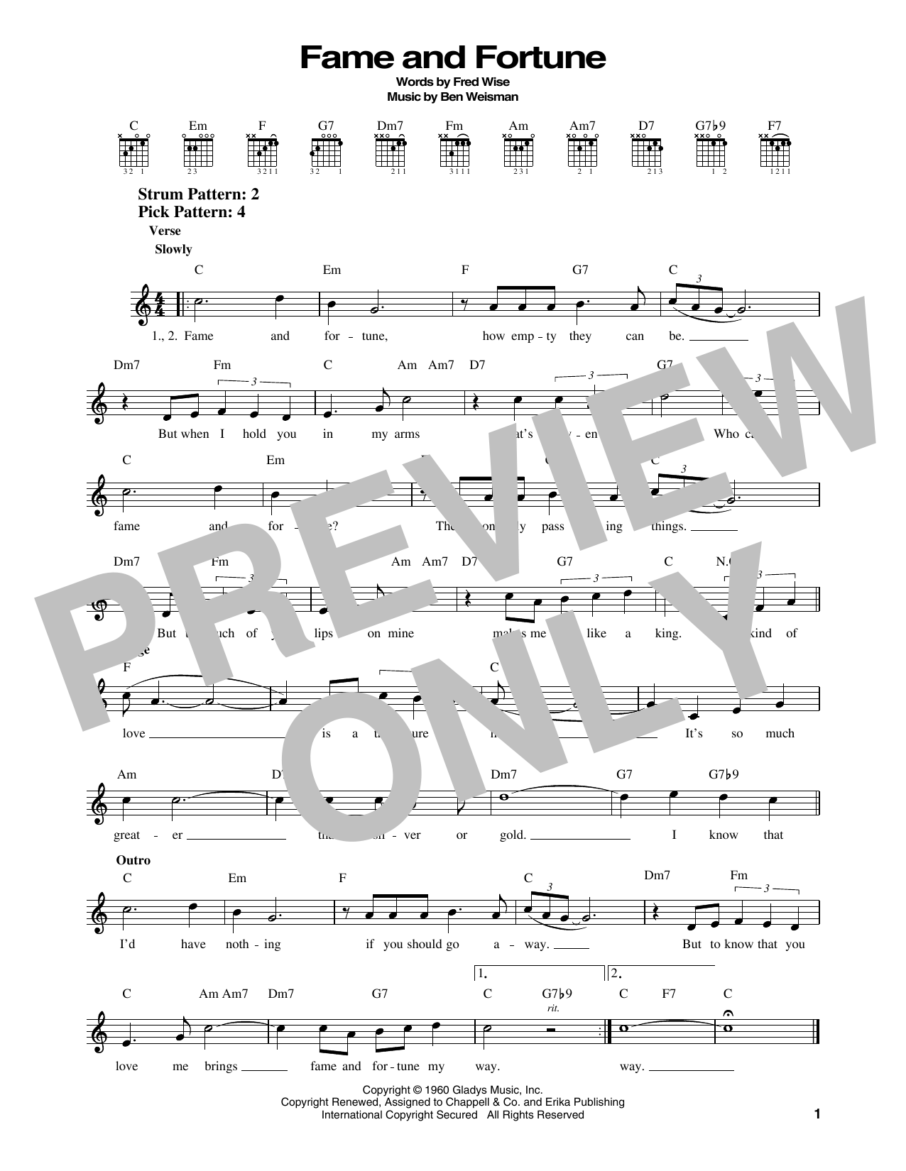 Elvis Presley Fame And Fortune sheet music notes and chords. Download Printable PDF.