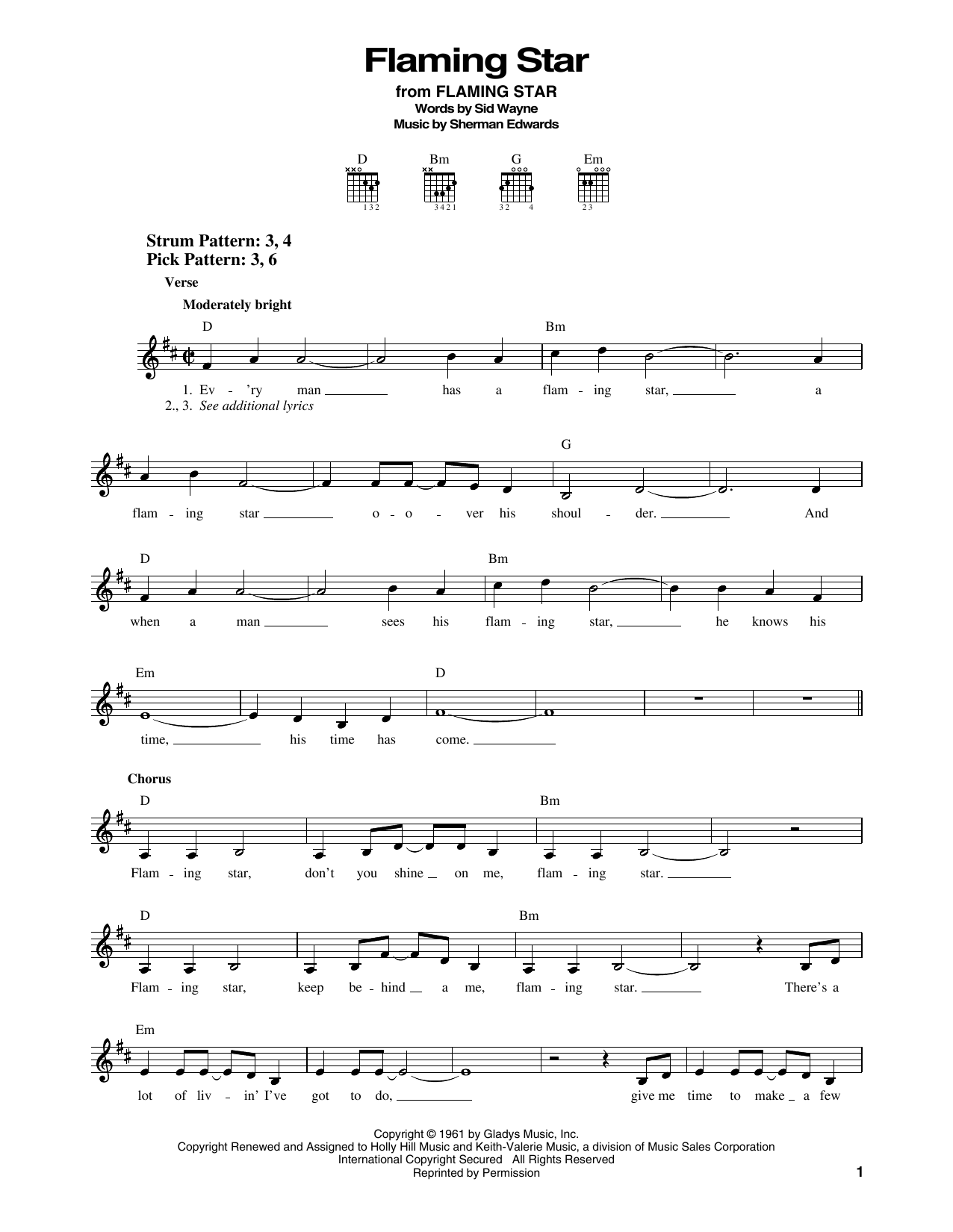 Elvis Presley Flaming Star sheet music notes and chords. Download Printable PDF.