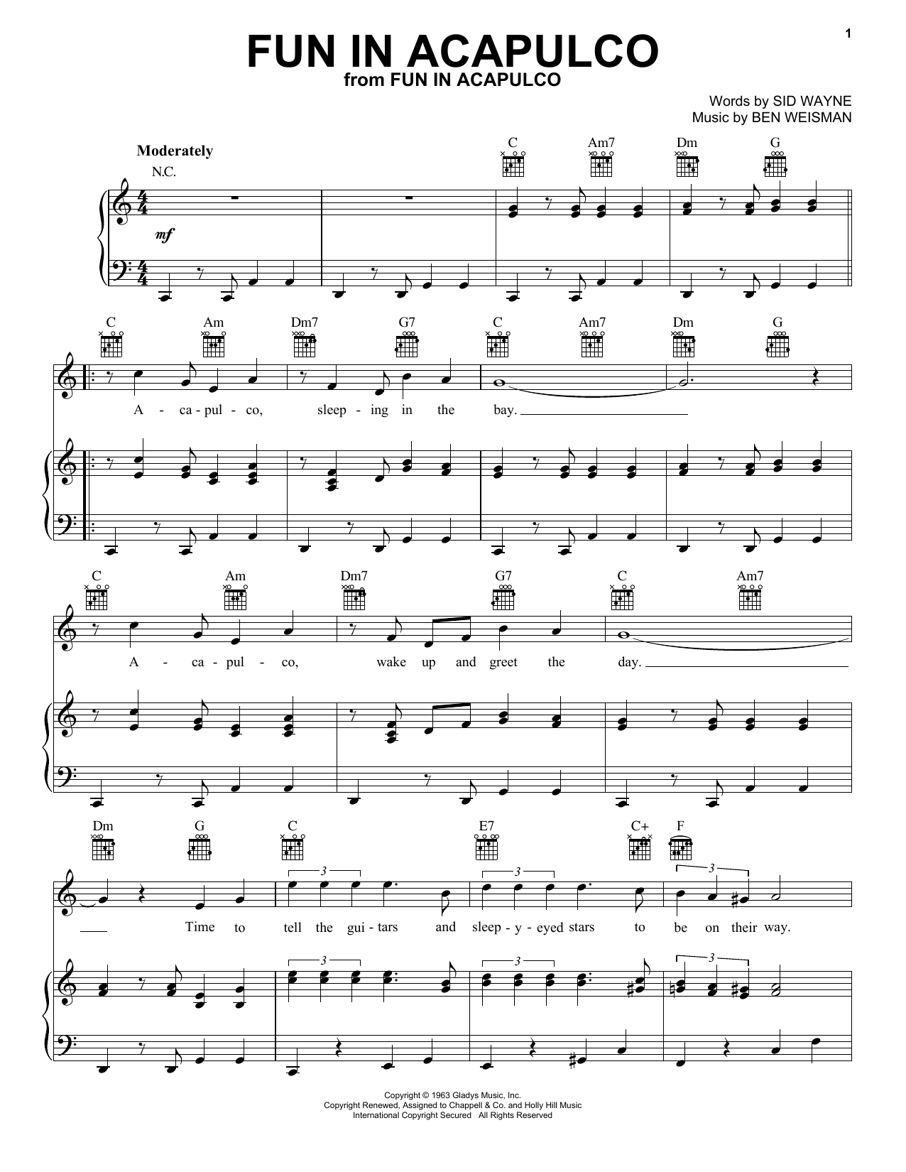 Elvis Presley Fun In Acapulco sheet music notes and chords arranged for Piano, Vocal & Guitar Chords (Right-Hand Melody)