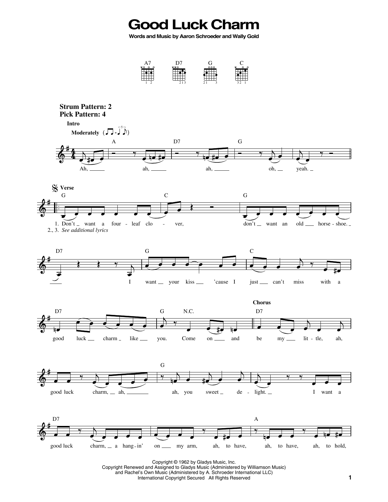 Elvis Presley Good Luck Charm sheet music notes and chords. Download Printable PDF.