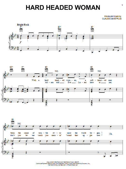 Elvis Presley Hard Headed Woman sheet music notes and chords. Download Printable PDF.