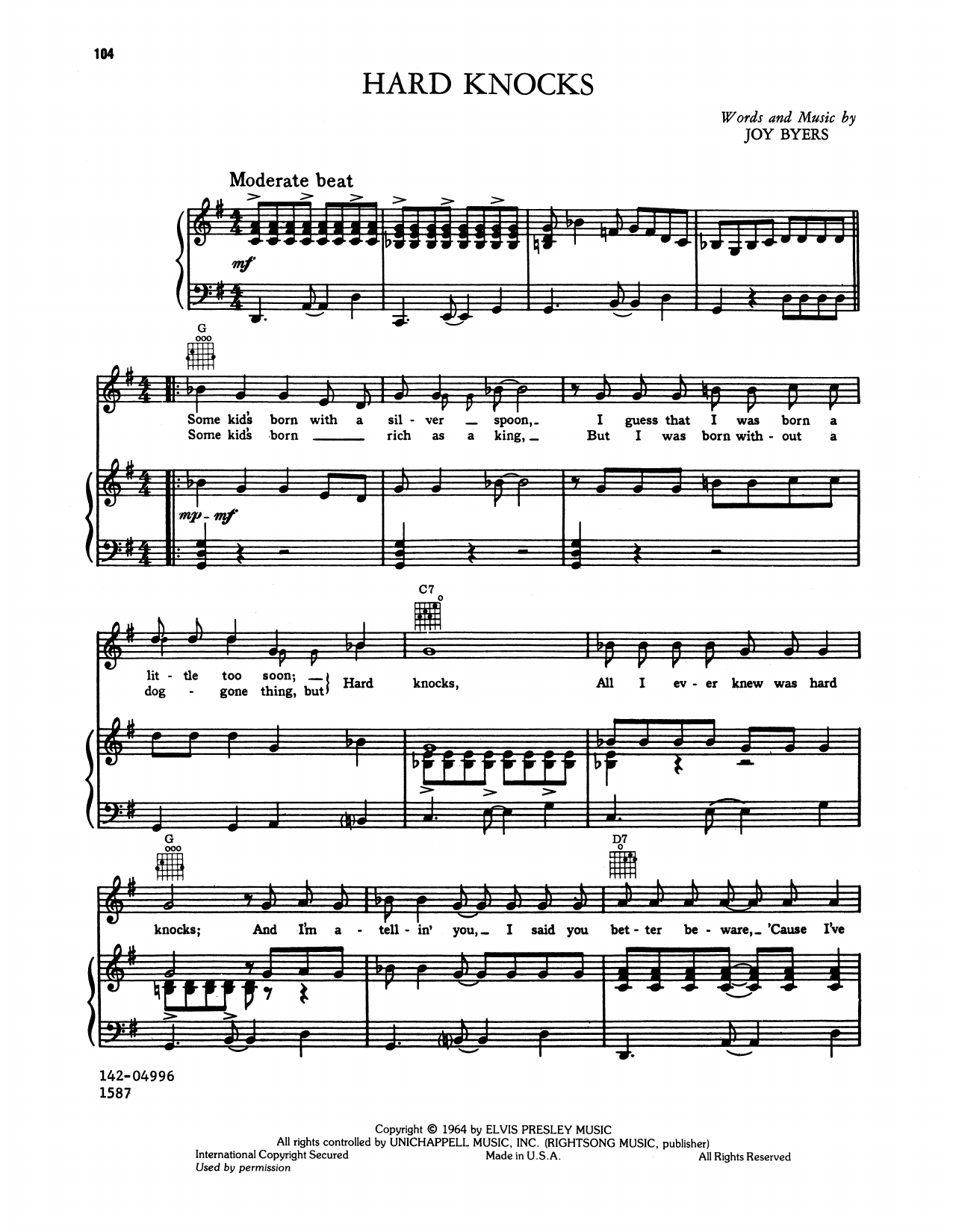Learn to play Elvis Presley Hard Knocks sheet music for Piano, Vocal & Guitar Chords (Right-Hand Melody) in minutes. Price: 7.8900$ Elvis Presley Hard Knocks sheet music notes and chords arranged for Piano, Vocal & Guitar Chords (Right-Hand Melody)
