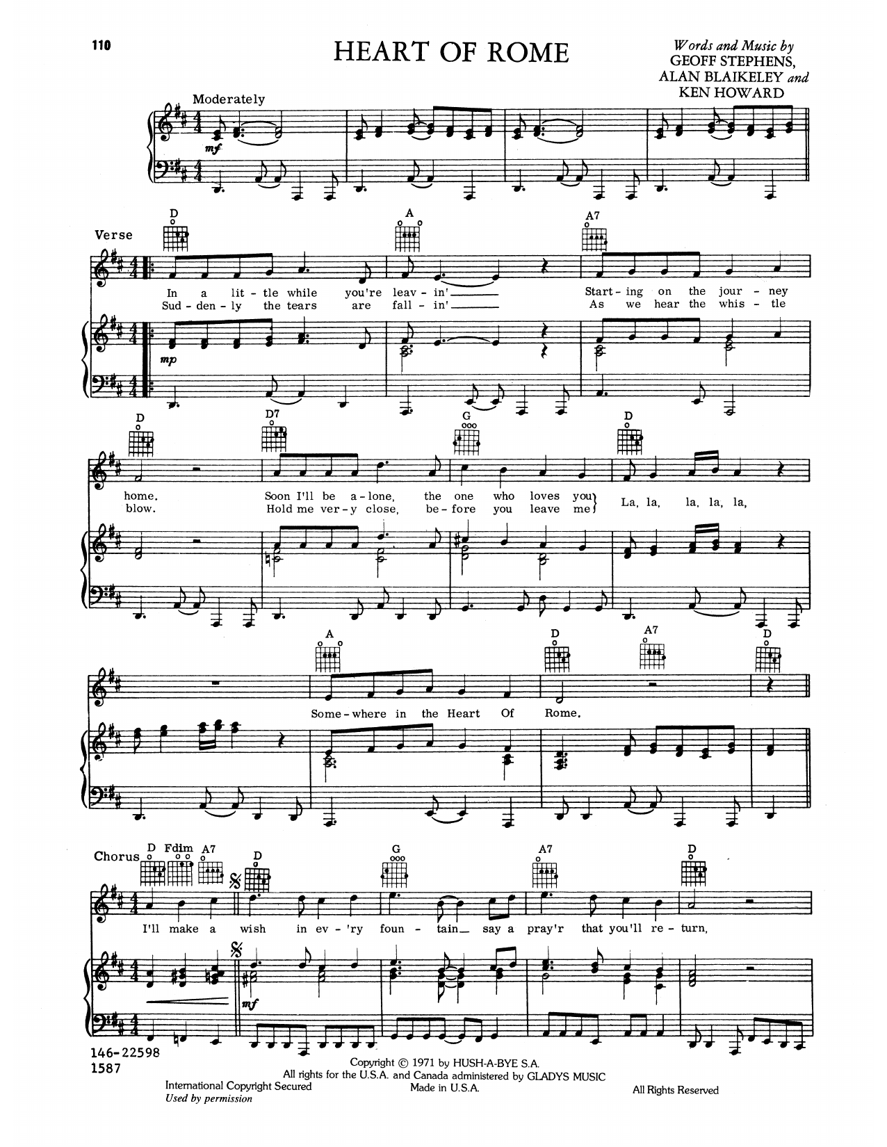 Learn to play Elvis Presley Heart Of Rome sheet music for Piano, Vocal & Guitar Chords (Right-Hand Melody) in minutes. Price: 7.8900$ Elvis Presley Heart Of Rome sheet music notes and chords arranged for Piano, Vocal & Guitar Chords (Right-Hand Melody)