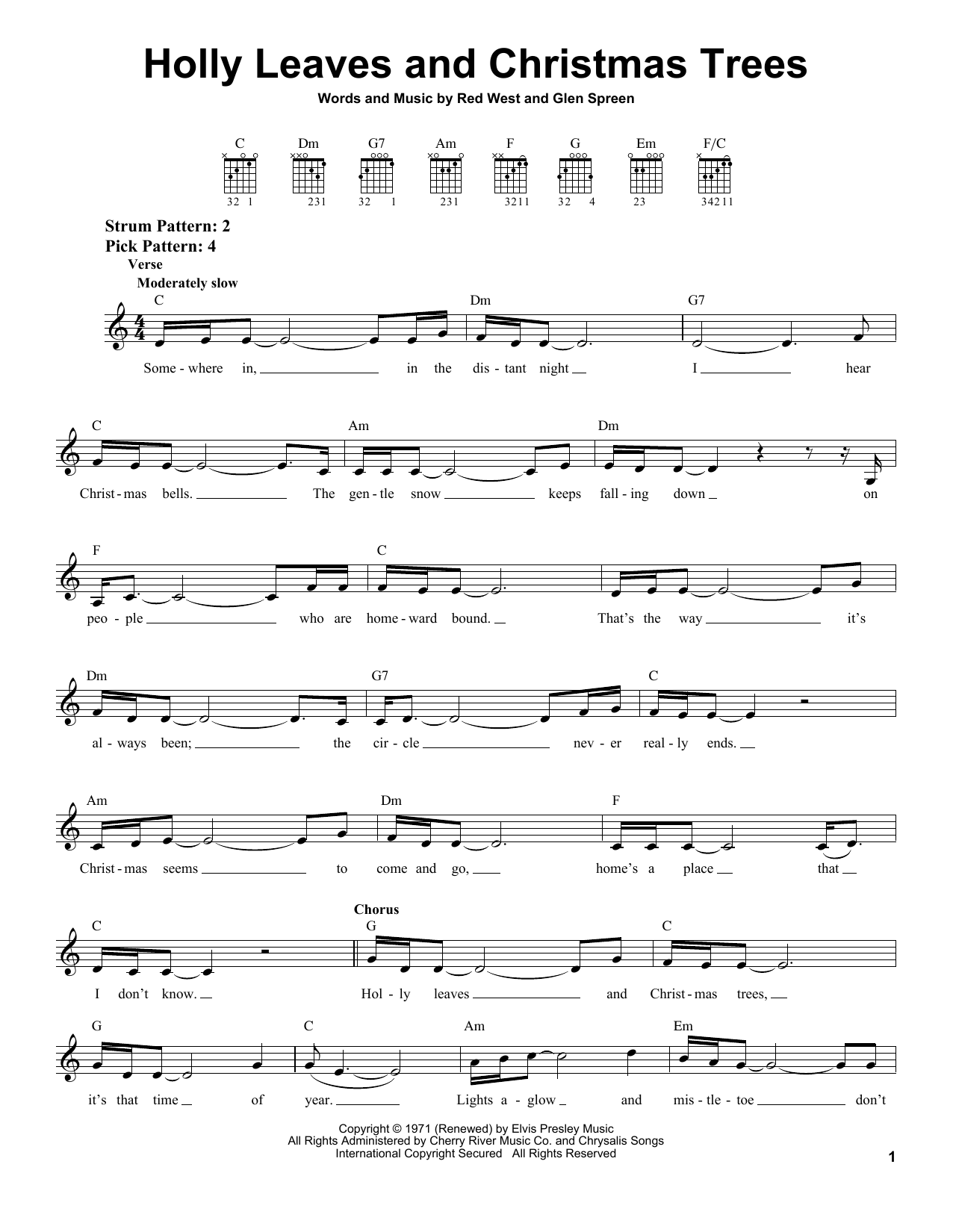 Elvis Presley Holly Leaves And Christmas Trees sheet music notes and chords. Download Printable PDF.