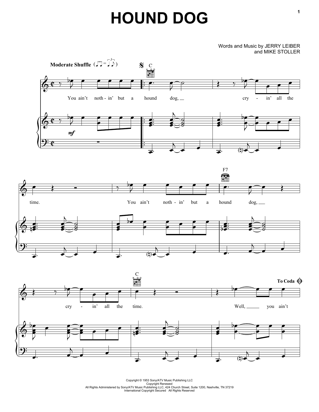 Elvis Presley Hound Dog sheet music notes and chords. Download Printable PDF.