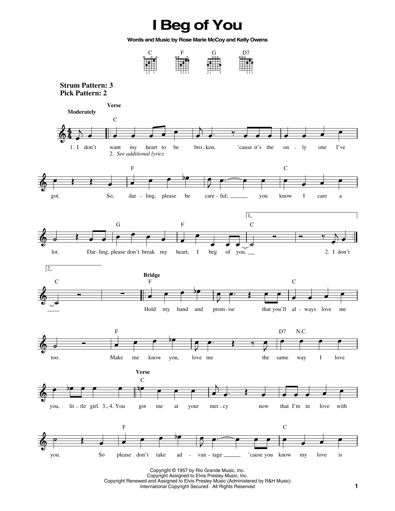 Elvis Presley I Beg Of You sheet music notes and chords. Download Printable PDF.