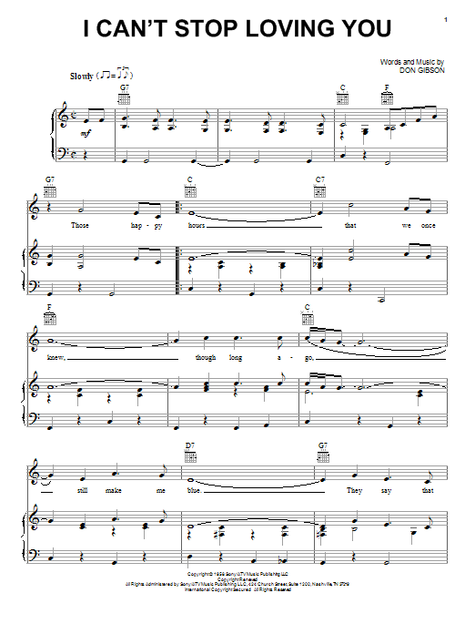 Elvis Presley I Can't Stop Loving You sheet music notes and chords. Download Printable PDF.