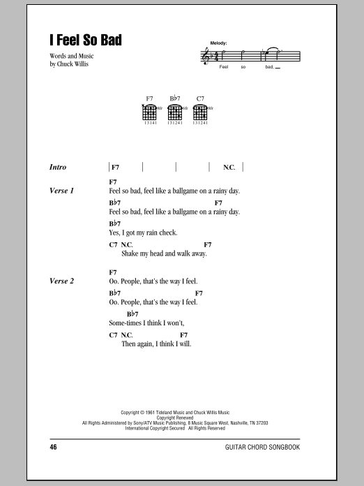 Elvis Presley I Feel So Bad sheet music notes and chords. Download Printable PDF.