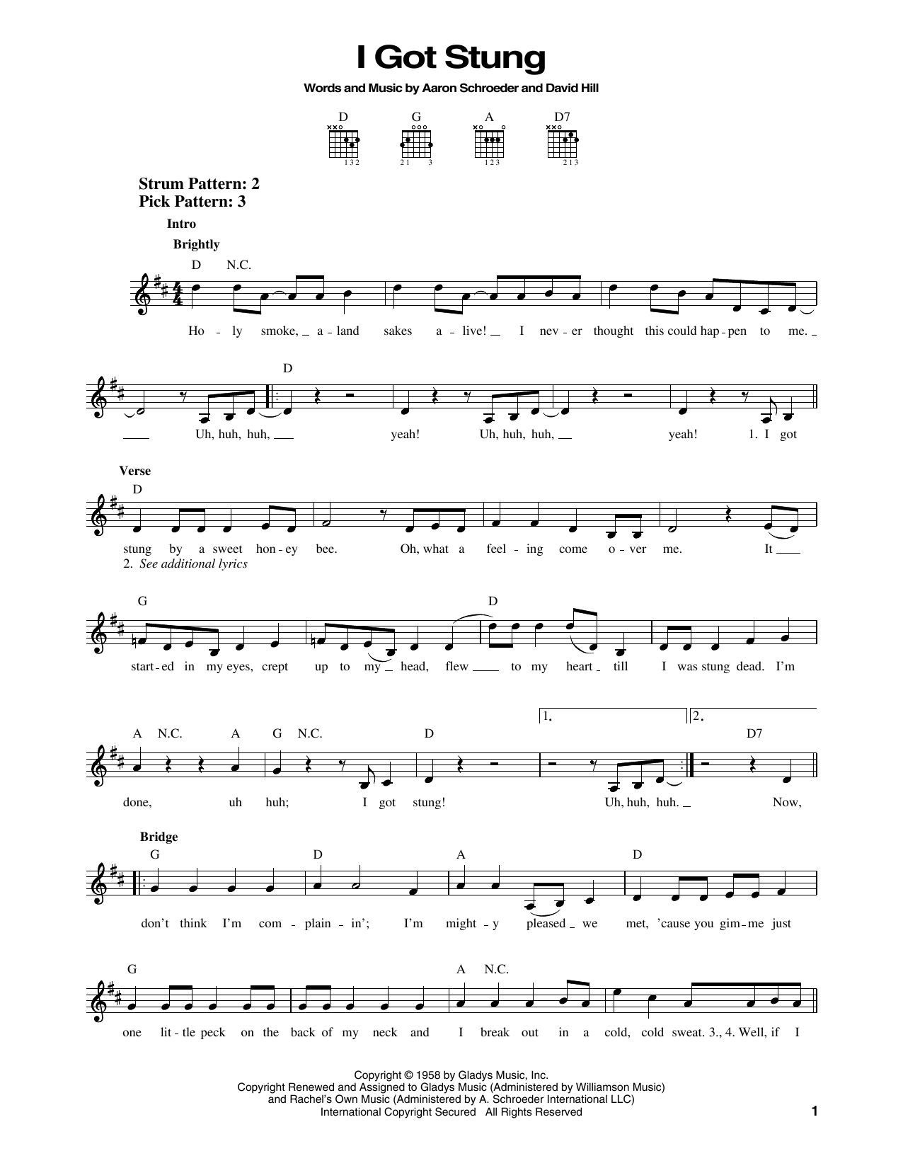 Elvis Presley I Got Stung sheet music notes and chords. Download Printable PDF.