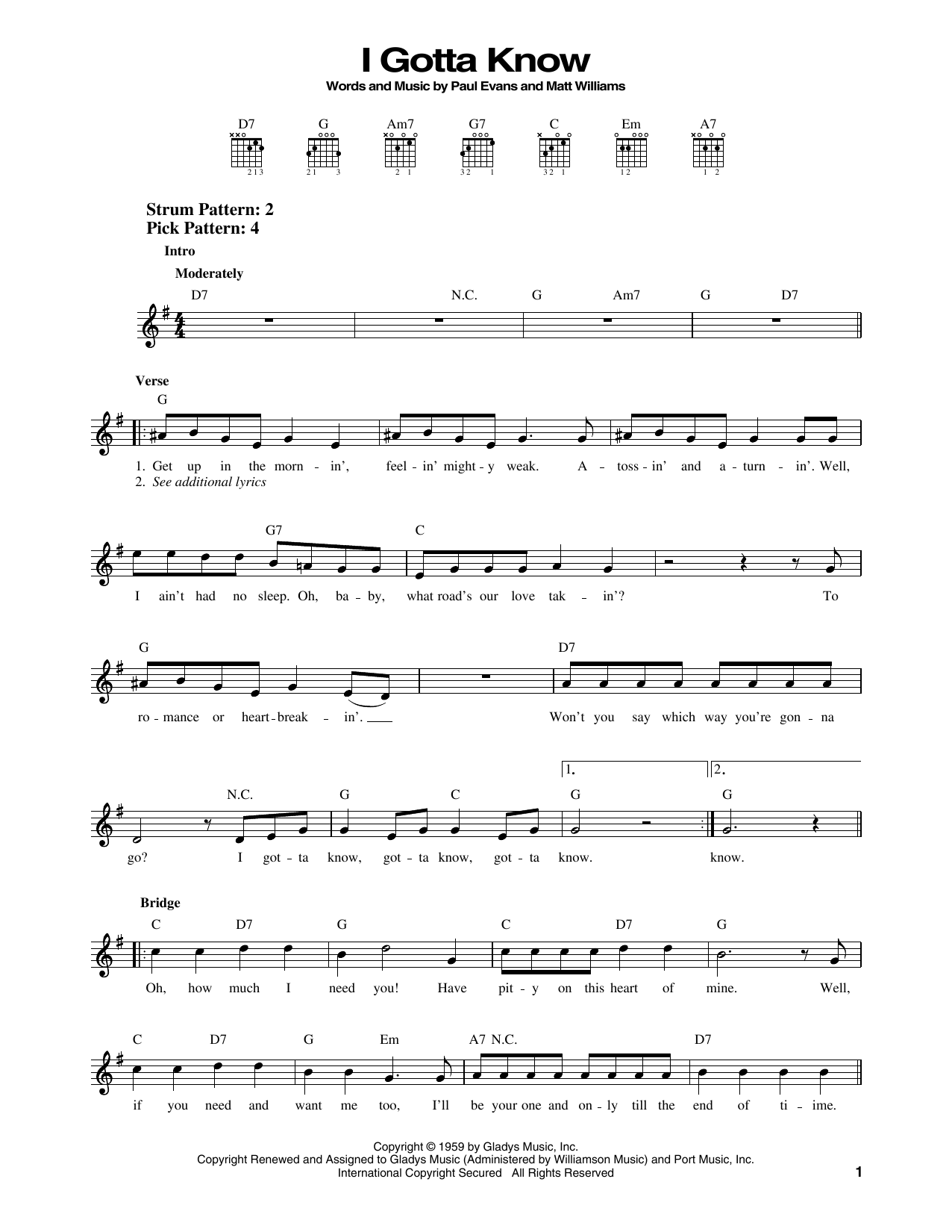 Elvis Presley I Gotta Know sheet music notes and chords. Download Printable PDF.