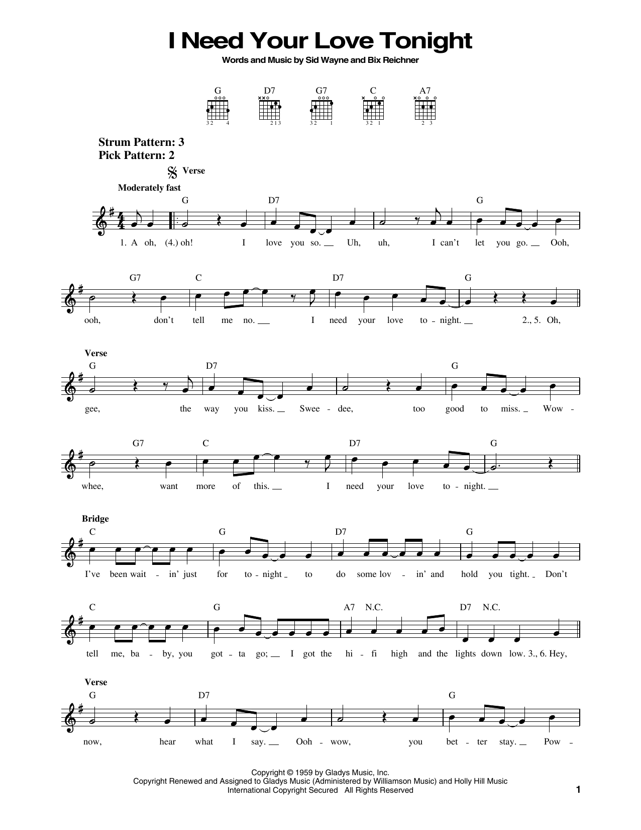 Elvis Presley I Need Your Love Tonight sheet music notes and chords. Download Printable PDF.