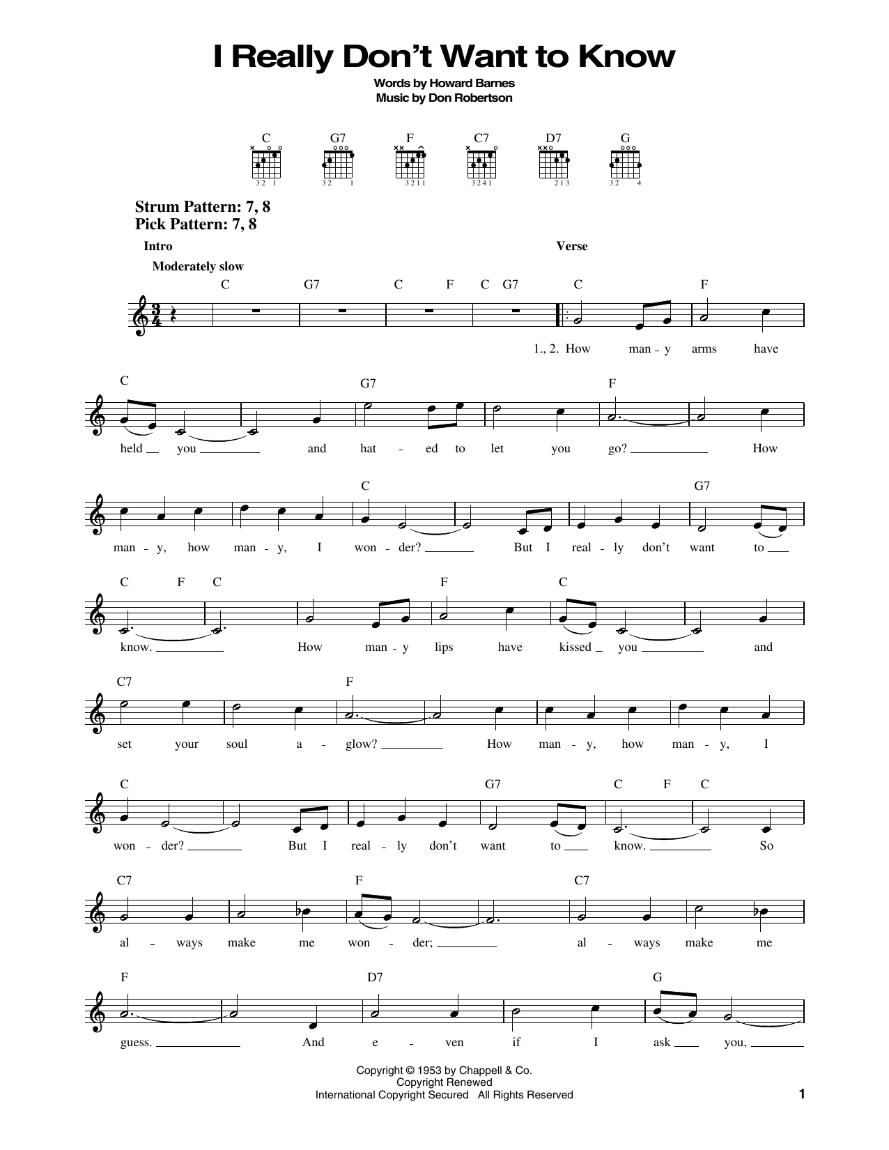 Elvis Presley I Really Don't Want To Know sheet music notes and chords. Download Printable PDF.