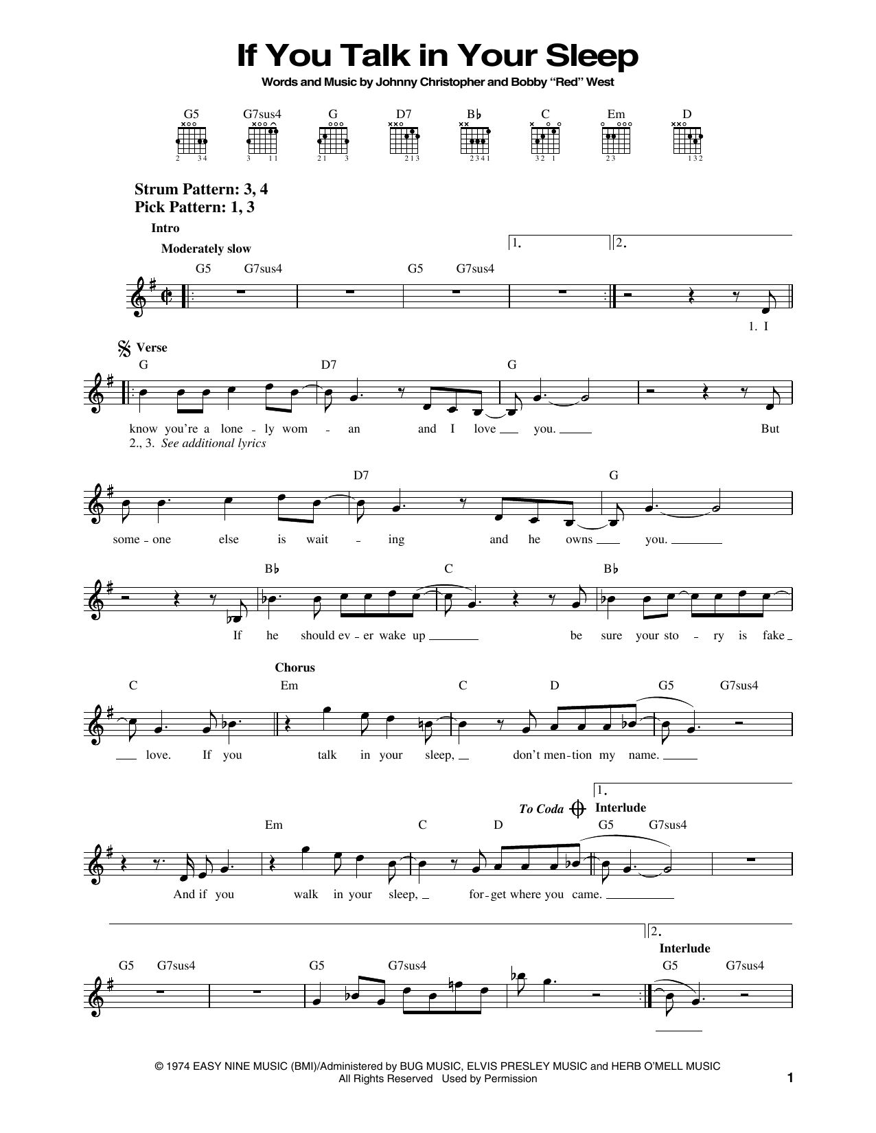 Elvis Presley If You Talk In Your Sleep sheet music notes and chords. Download Printable PDF.