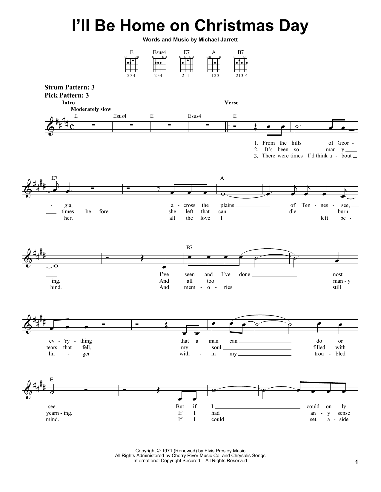 Elvis Presley I'll Be Home On Christmas Day sheet music notes and chords. Download Printable PDF.