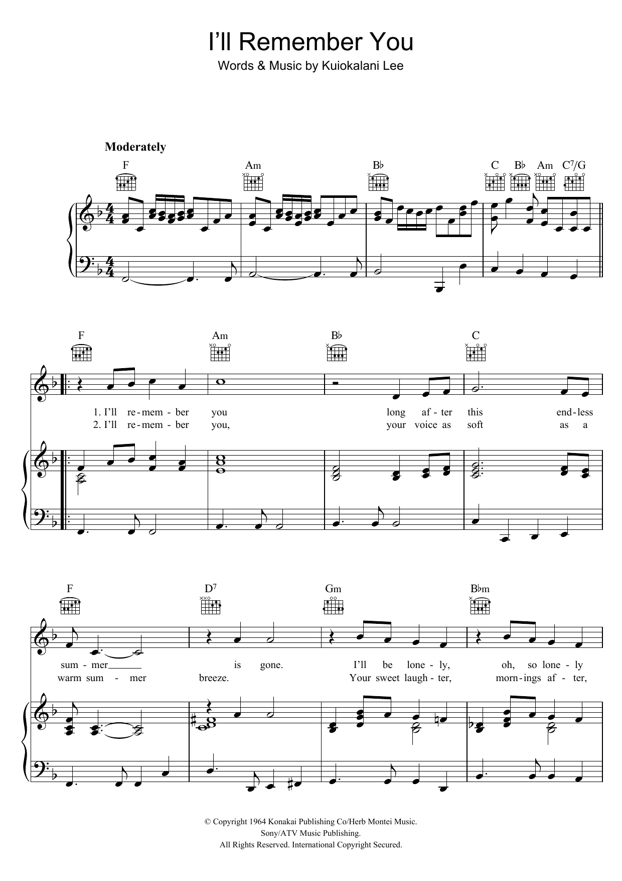 Elvis Presley I'll Remember You sheet music notes and chords. Download Printable PDF.