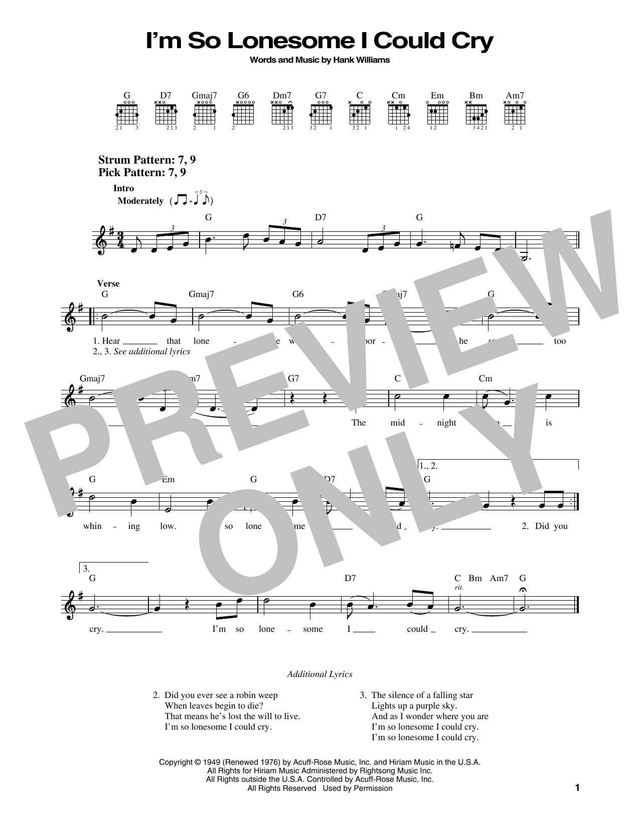 Elvis Presley I'm So Lonesome I Could Cry sheet music notes and chords. Download Printable PDF.