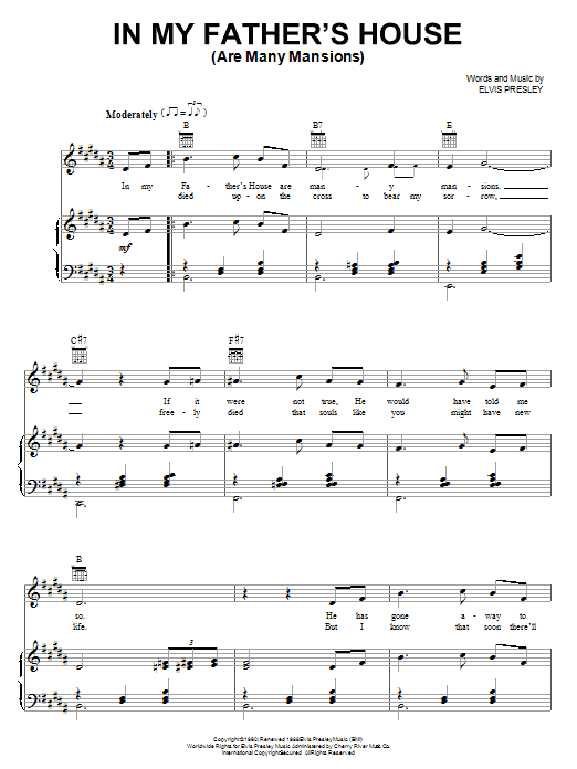 Elvis Presley In My Father's House (Are Many Mansions) sheet music notes and chords arranged for Piano, Vocal & Guitar Chords (Right-Hand Melody)