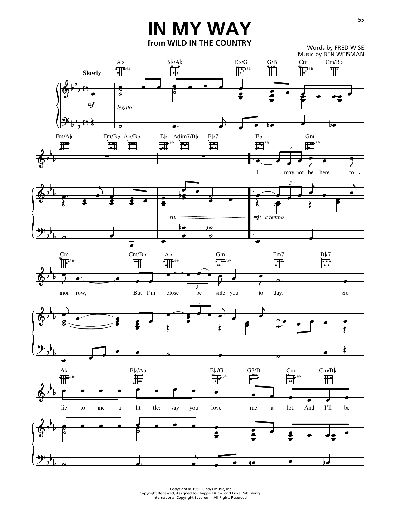 Learn to play Elvis Presley In My Way sheet music for Piano, Vocal & Guitar Chords (Right-Hand Melody) in minutes. Price: 7.8900$ Elvis Presley In My Way sheet music notes and chords arranged for Piano, Vocal & Guitar Chords (Right-Hand Melody)