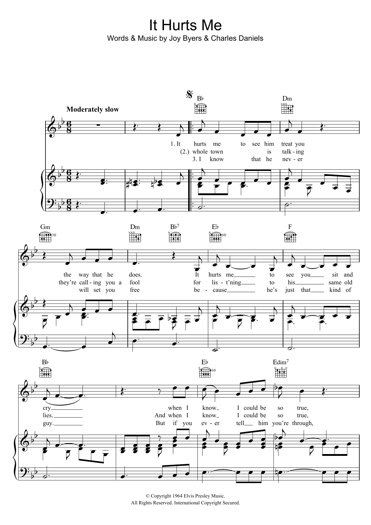 Elvis Presley It Hurts Me sheet music notes and chords. Download Printable PDF.