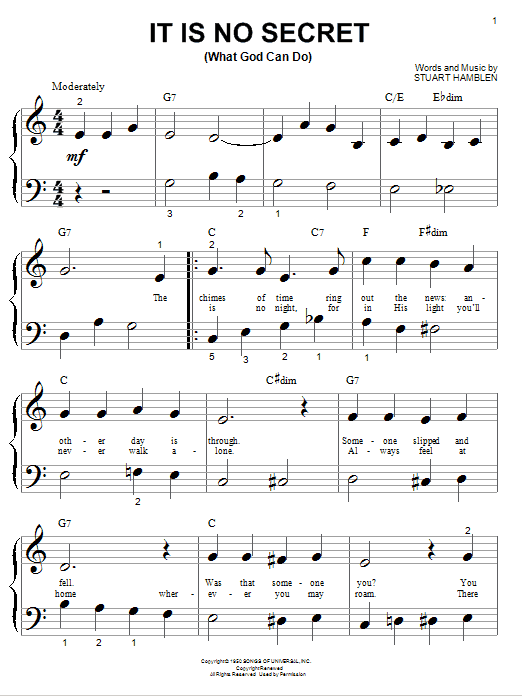 Elvis Presley It Is No Secret (What God Can Do) sheet music notes and chords. Download Printable PDF.