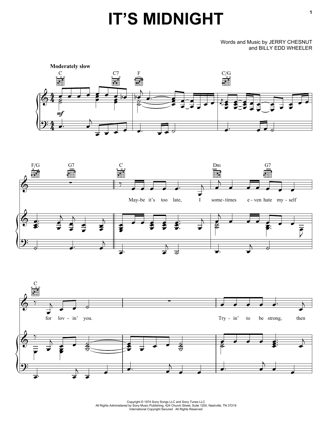 Elvis Presley It's Midnight sheet music notes and chords arranged for Piano, Vocal & Guitar Chords