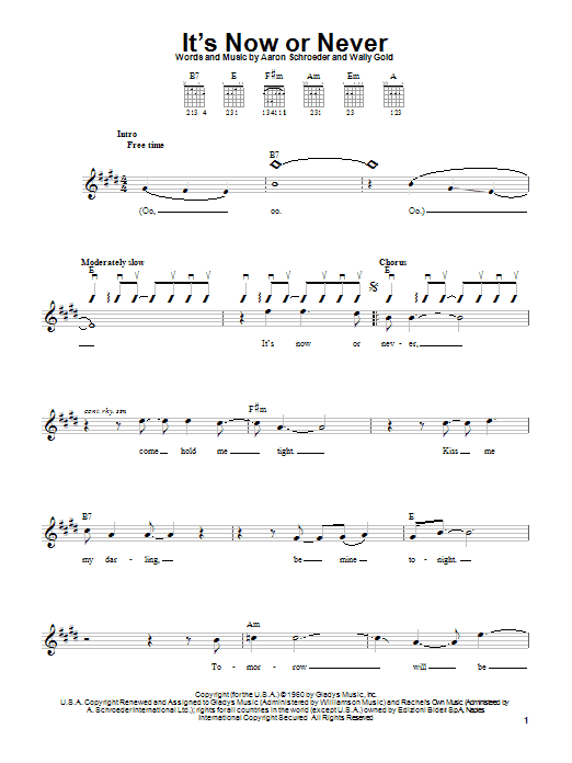 Elvis Presley It's Now Or Never sheet music notes and chords. Download Printable PDF.