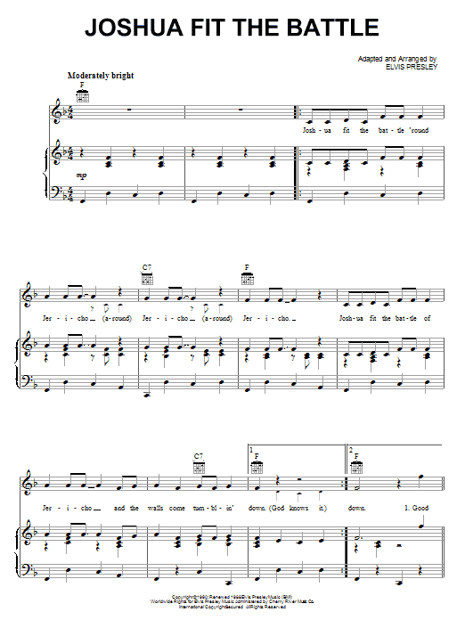 Elvis Presley Joshua Fit The Battle sheet music notes and chords arranged for Piano, Vocal & Guitar Chords (Right-Hand Melody)