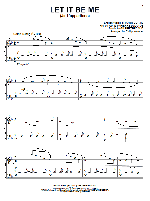 Elvis Presley Let It Be Me (Je T'appartiens) sheet music notes and chords. Download Printable PDF.