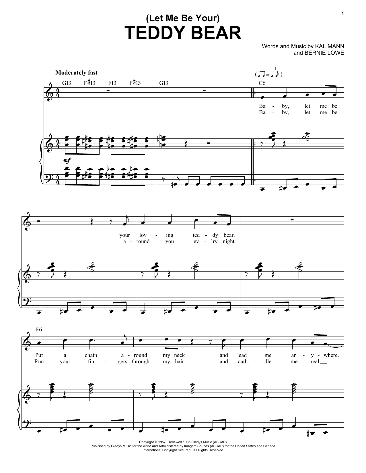 Elvis Presley (Let Me Be Your) Teddy Bear sheet music notes and chords. Download Printable PDF.