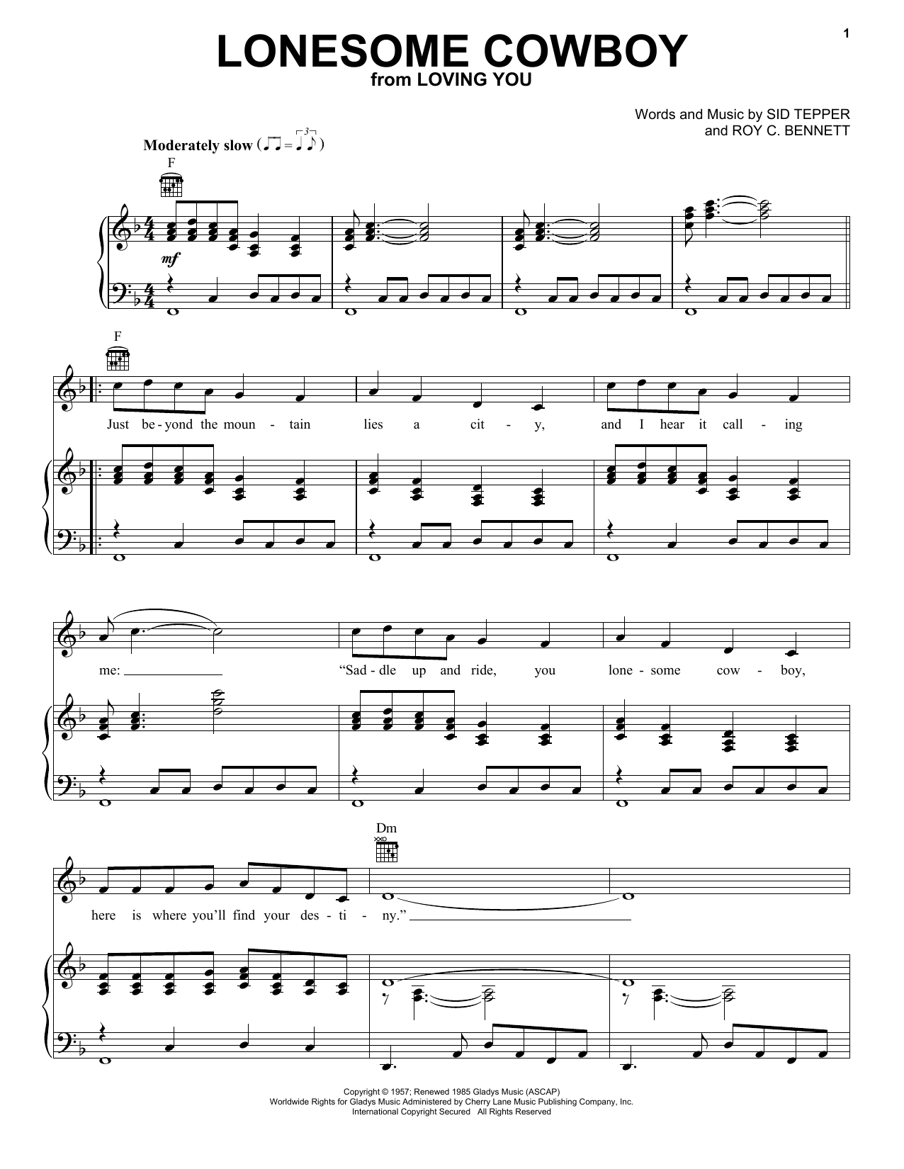 Elvis Presley Lonesome Cowboy sheet music notes and chords arranged for Piano, Vocal & Guitar Chords (Right-Hand Melody)