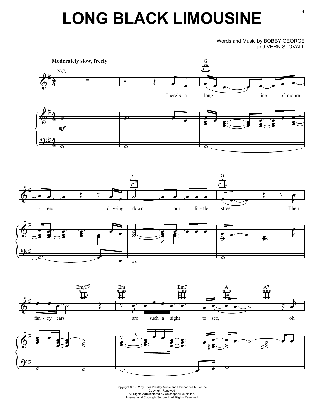 Elvis Presley Long Black Limousine sheet music notes and chords. Download Printable PDF.