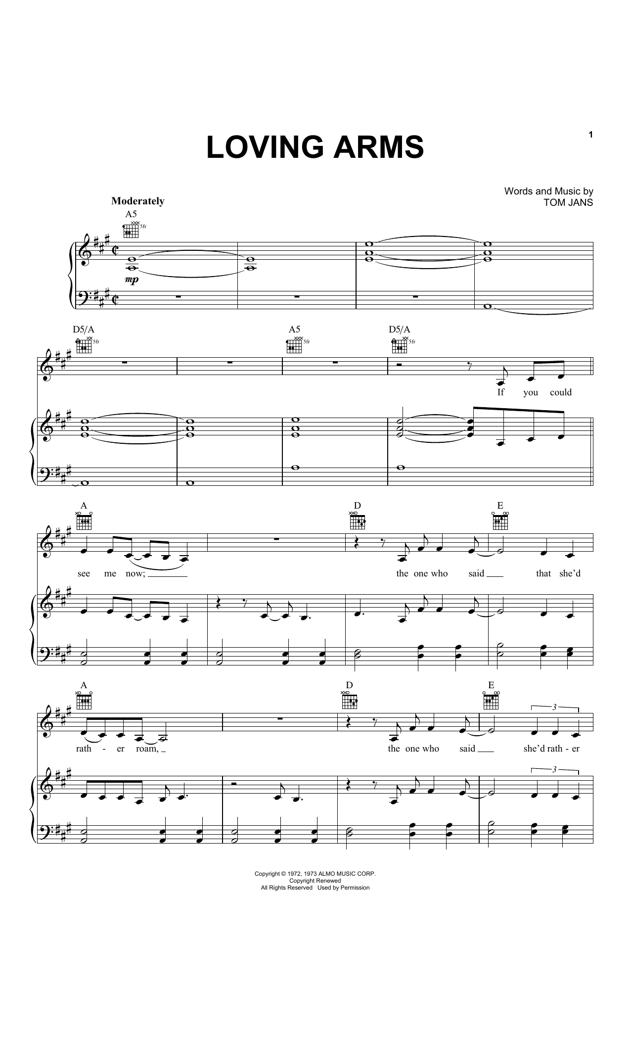 Elvis Presley Loving Arms sheet music notes and chords. Download Printable PDF.