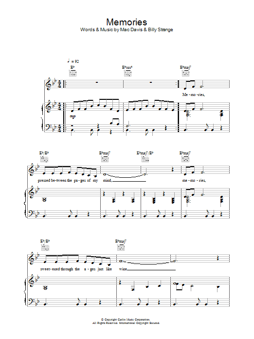 Elvis Presley Memories sheet music notes and chords. Download Printable PDF.