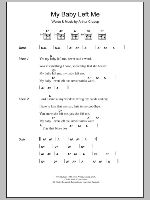 Elvis Presley My Baby Left Me sheet music notes and chords. Download Printable PDF.