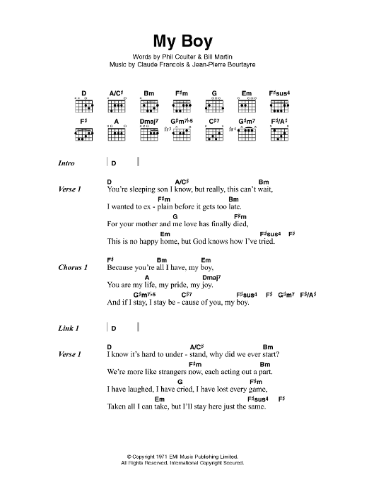 Elvis Presley My Boy sheet music notes and chords. Download Printable PDF.