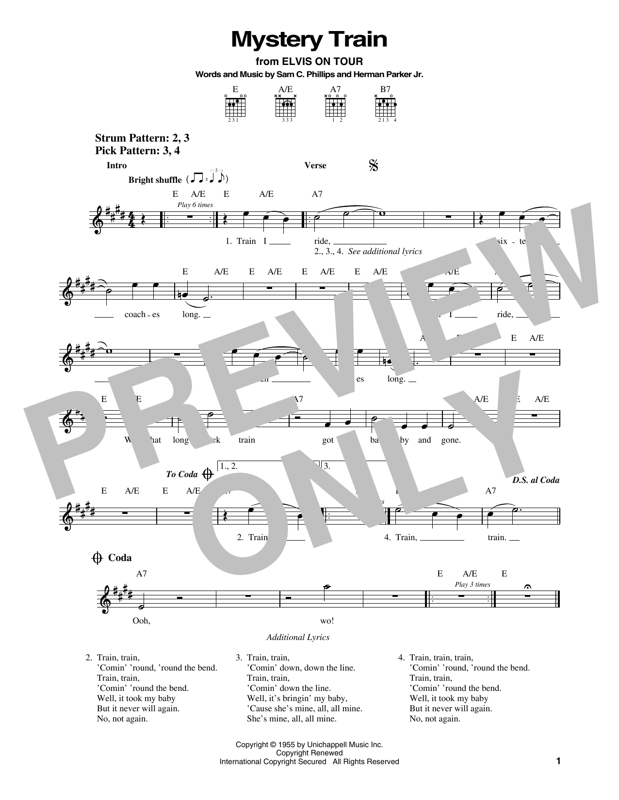 Elvis Presley Mystery Train sheet music notes and chords. Download Printable PDF.