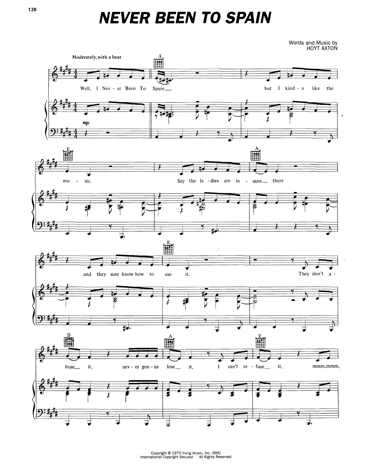 Elvis Presley Never Been To Spain sheet music notes and chords. Download Printable PDF.