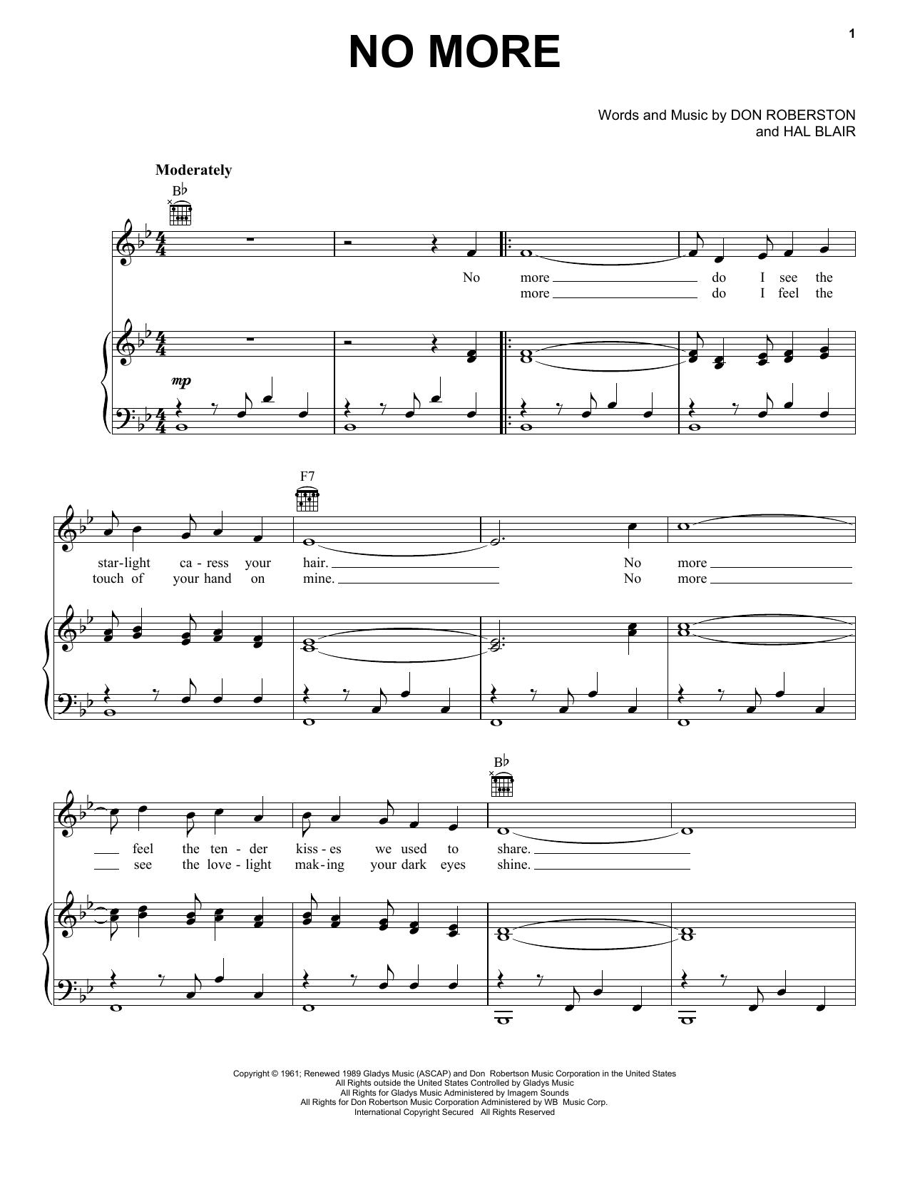 Elvis Presley No More sheet music notes and chords. Download Printable PDF.