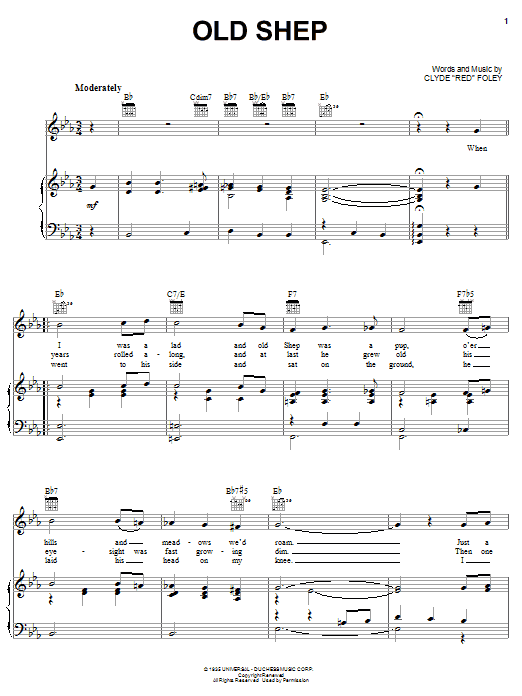 Elvis Presley Old Shep sheet music notes and chords arranged for Piano, Vocal & Guitar Chords (Right-Hand Melody)