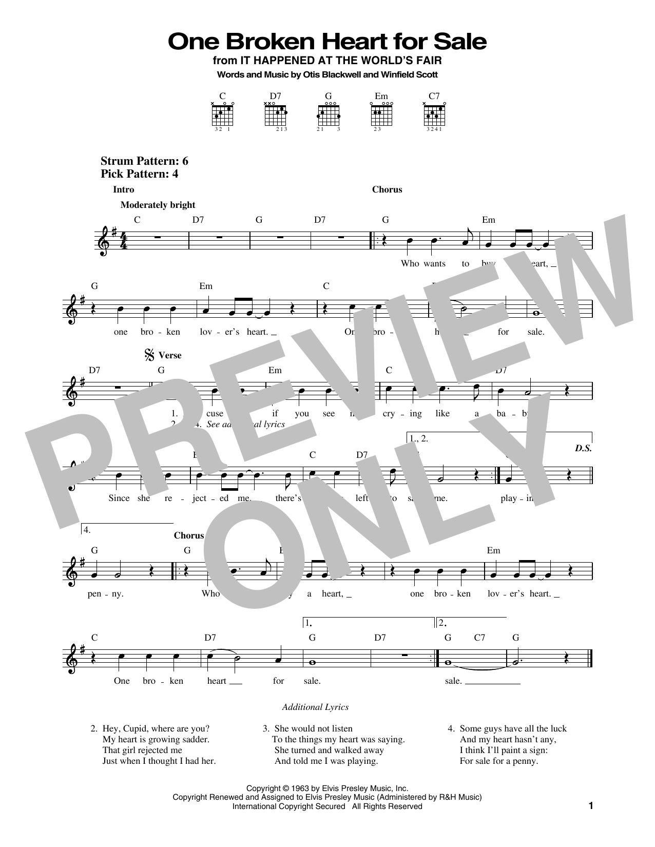 Elvis Presley One Broken Heart For Sale sheet music notes and chords. Download Printable PDF.