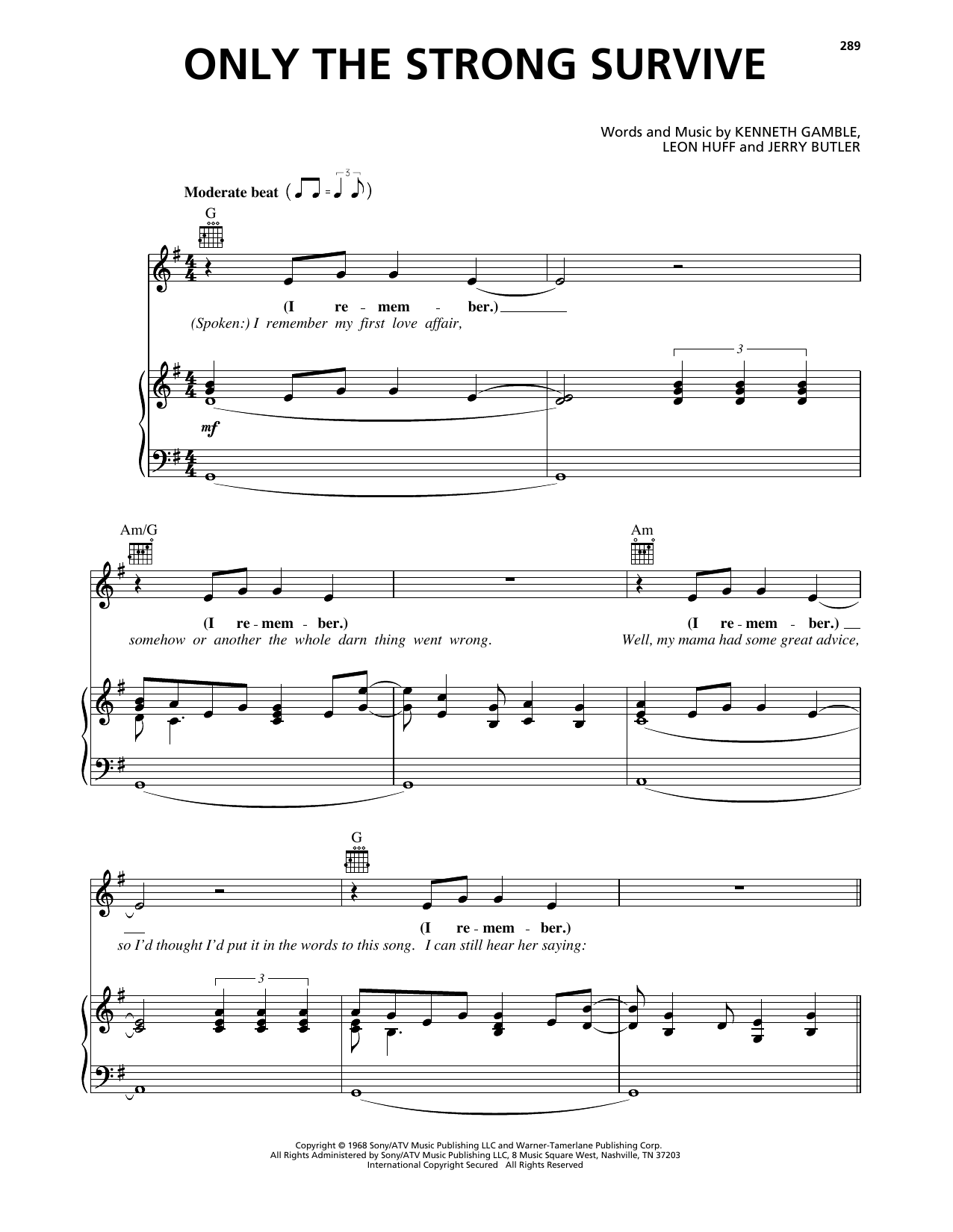 Elvis Presley Only The Strong Survive sheet music notes and chords arranged for Piano, Vocal & Guitar Chords (Right-Hand Melody)