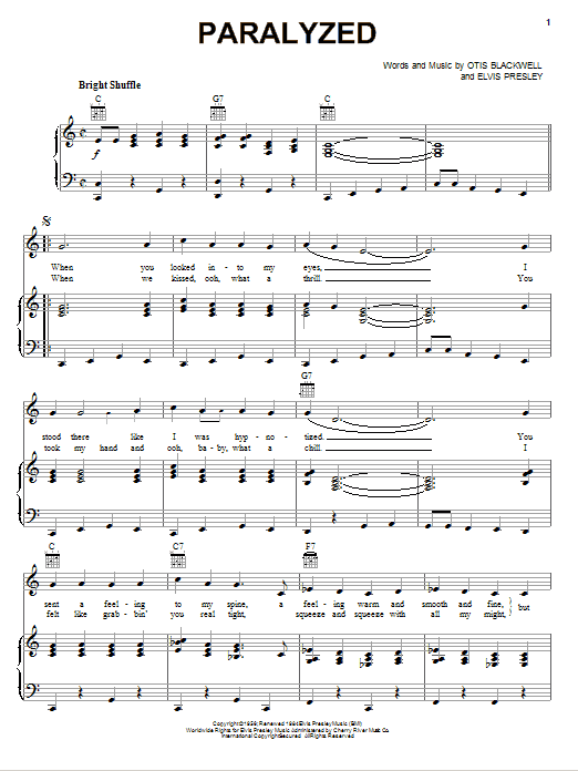 Elvis Presley Paralyzed sheet music notes and chords. Download Printable PDF.