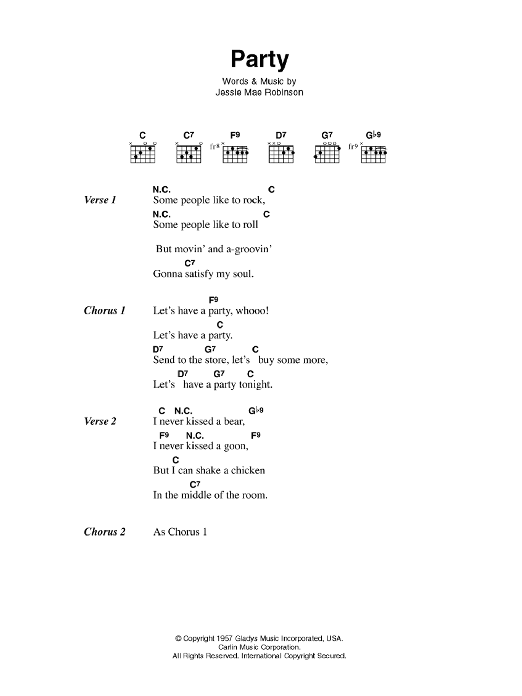 Elvis Presley Party sheet music notes and chords. Download Printable PDF.