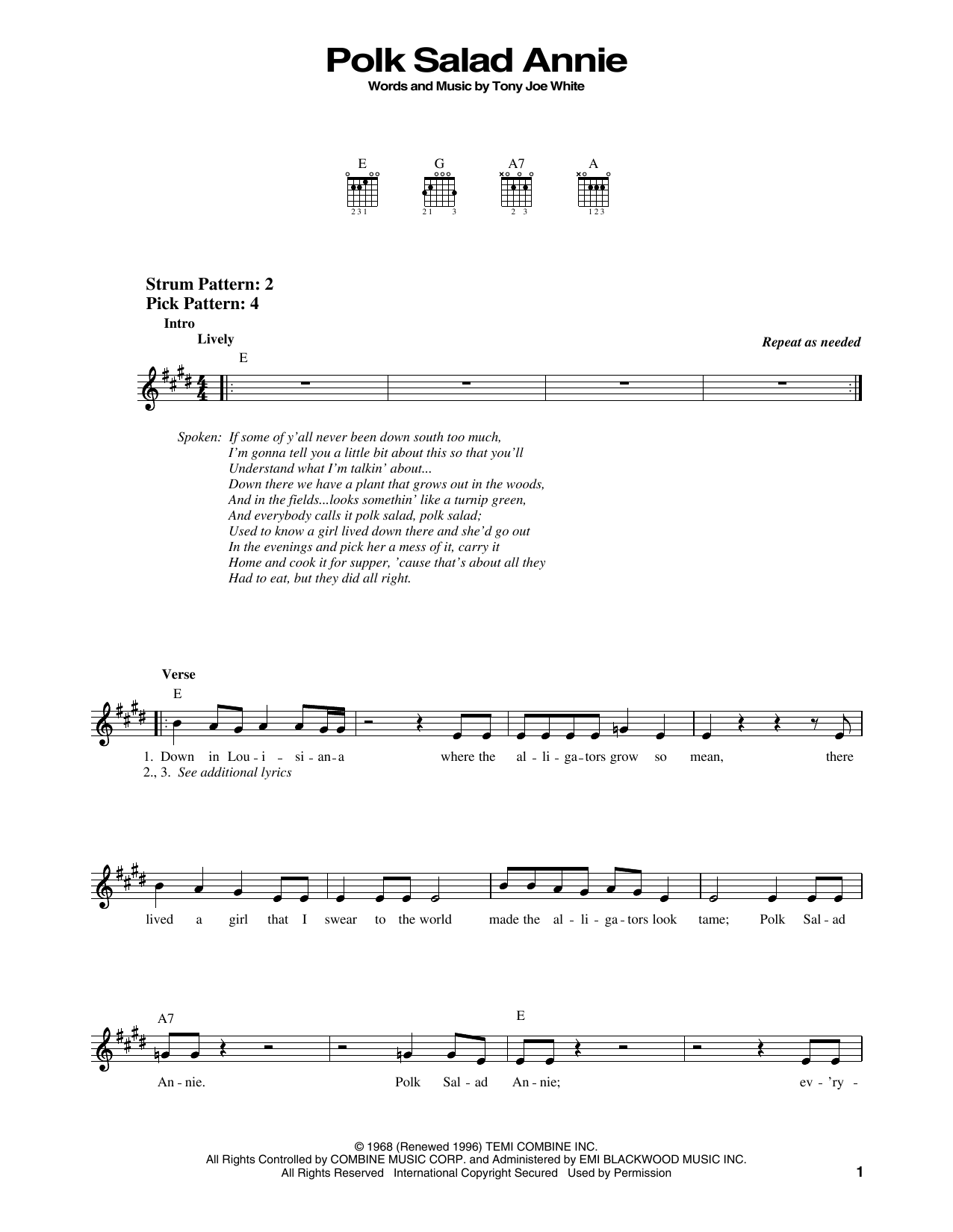 Elvis Presley Polk Salad Annie sheet music notes and chords. Download Printable PDF.