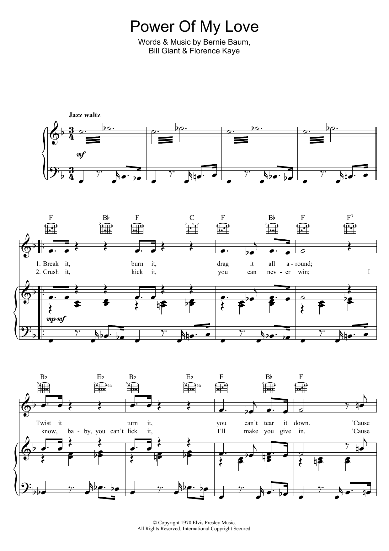 Elvis Presley Power Of My Love sheet music notes and chords. Download Printable PDF.